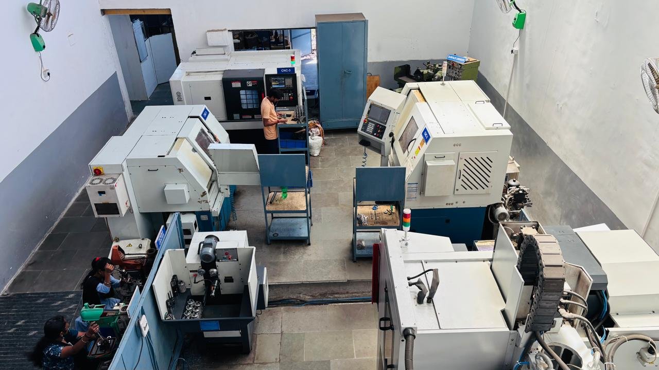 CNC machine shop floor with machining centers